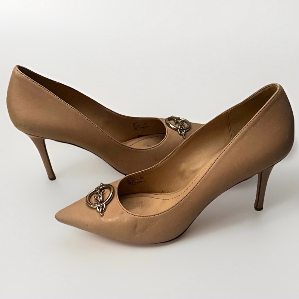 COACH Audrey 90 Leather Pump Pointed Toe 3.25” Designer Heels Womens‎ Sz 9 Nude - Picture 2 of 11